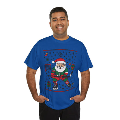 Hockey Santa Men's Christmas T-Shirt, Funny Sports Holiday Tee