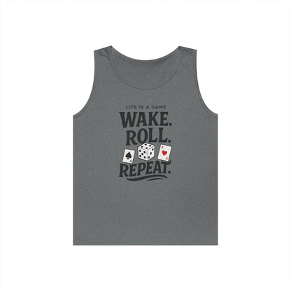 Game Themed Tank Top, Casual Tee, Gift for Gamers, Fun Workout Top, Funny Dice & Cards Shirt, Unisex Gambling Gift
