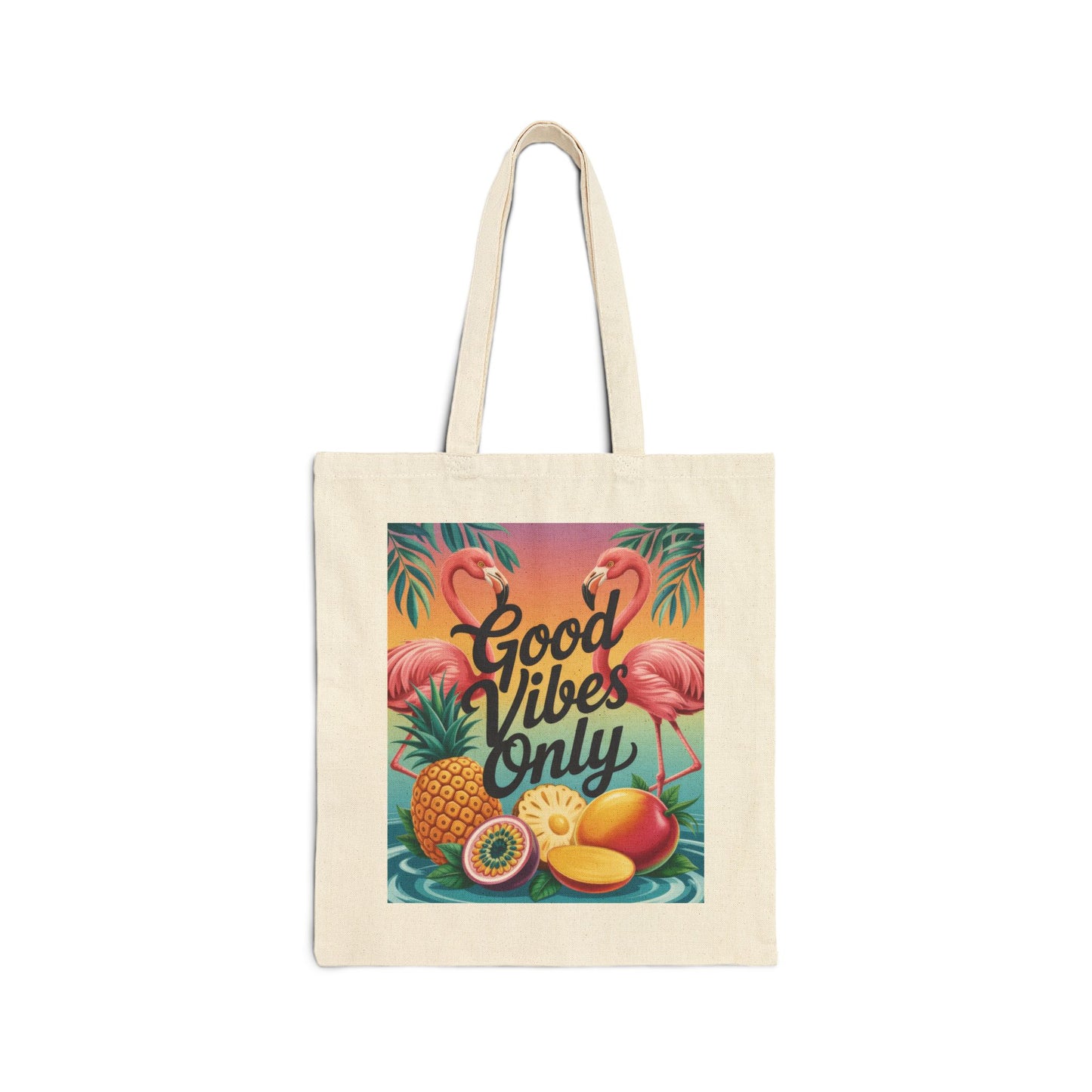 Tote Bag with Tropical Design, Good Vibes Only, Beach Tote, Eco-Friendly Bag, Summer Gift, Grocery Tote, Fun Shopping Bag, Flamingo Pattern