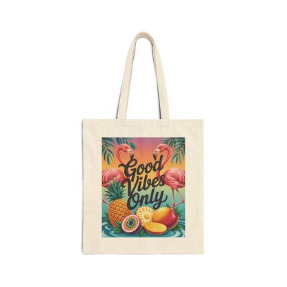 Tote Bag with Tropical Design, Good Vibes Only, Beach Tote, Eco-Friendly Bag, Summer Gift, Grocery Tote, Fun Shopping Bag, Flamingo Pattern