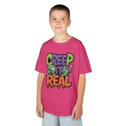 Creep It Real Kids Halloween Shirt, Cute Zombie Cat Graffiti Style T-Shirt for Boys & Girls