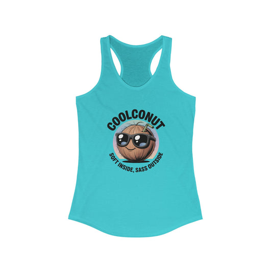 Coolconut Women's Racerback Tank - Soft Inside Sass Outside, Funny Summer Top, Beachwear, Casual Wear, Gift for Friends