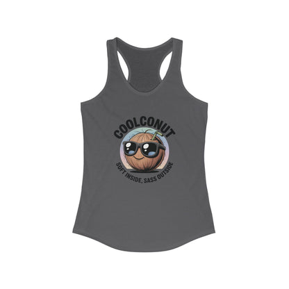 Coolconut Women's Racerback Tank - Soft Inside Sass Outside, Funny Summer Top, Beachwear, Casual Wear, Gift for Friends