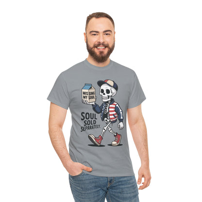 Funny Skeleton T-Shirt Soul Sold Separately Graphic Tee, Missing Soul Cartoon Shirt, Gothic Streetwear, Halloween Gift Tee