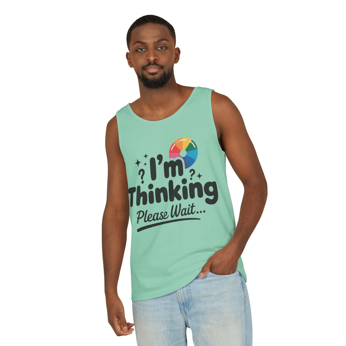 Funny - Im Thinking Please Wait - Mens Tank Top, Cute Geeky Gift for Introverts, Programmers, Designers, Fun Humor Shirt, Gift for Adults