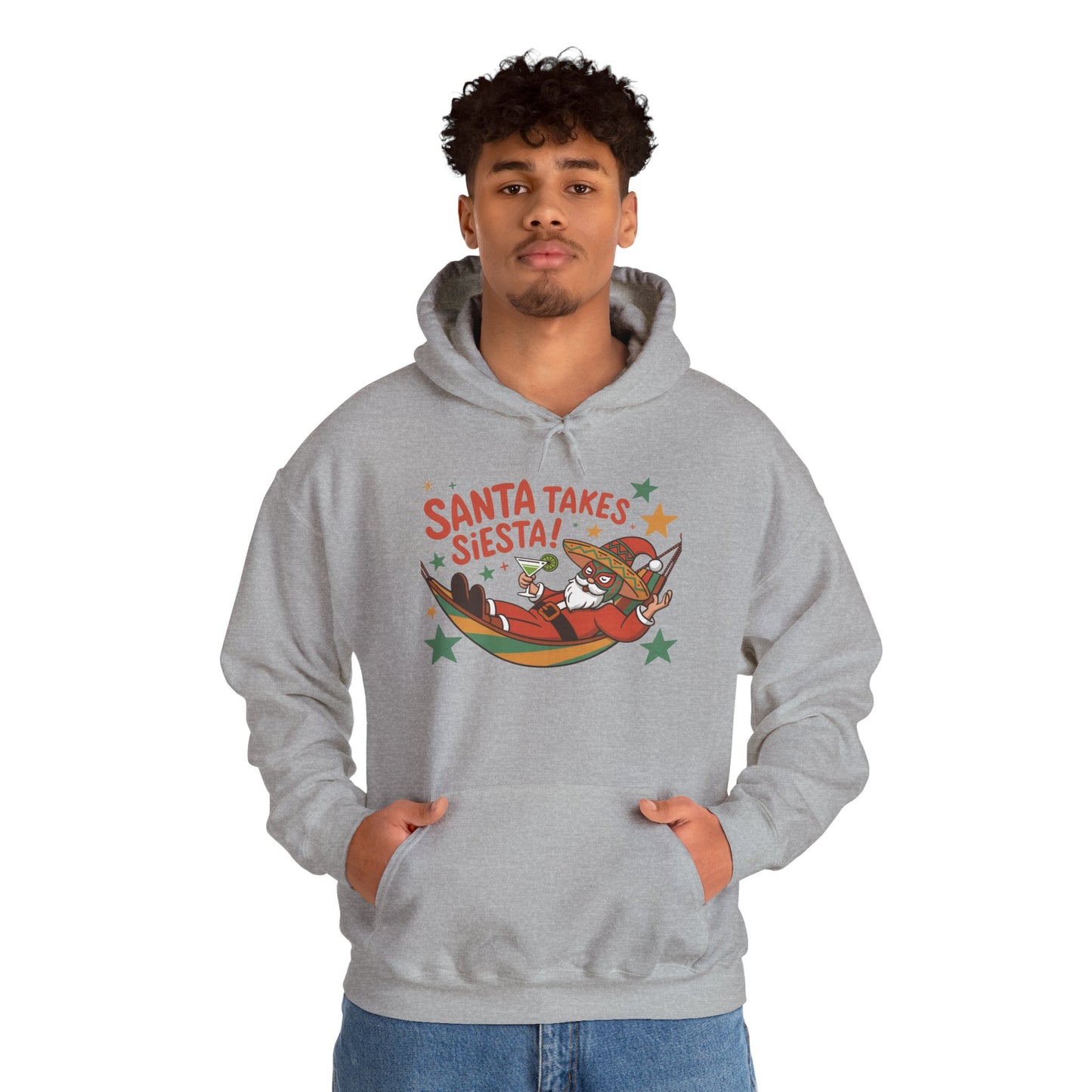 Santa Takes a Siesta Funny Christmas Hoodie for Men, Mexican Santa Holiday Sweatshirt, Siesta Santa Christmas Sweater