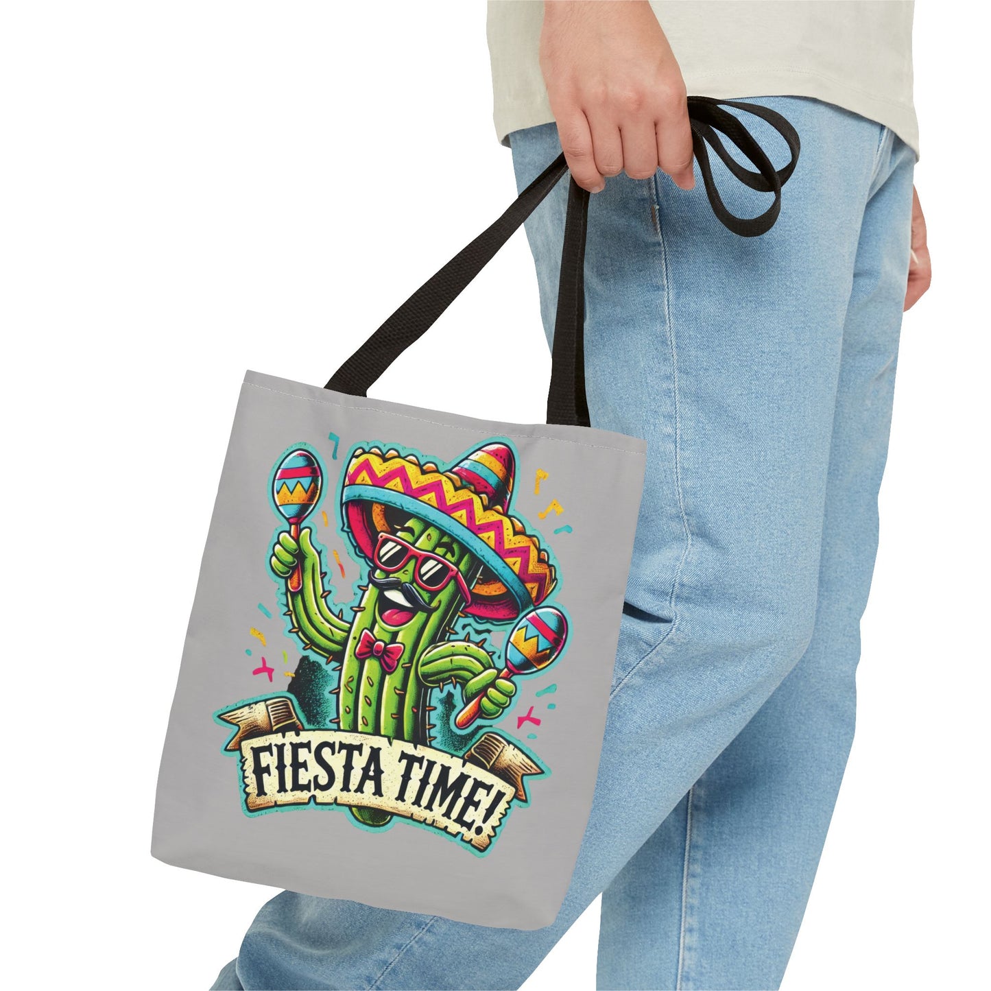 Fiesta Time Cactus Tote Bag, Funny Mexican Party Gift, Sombrero Maracas Print, Cinco de Mayo Bag, Summer Festival Tote, Beach Bag, Shopping