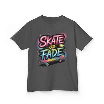 Skate Or Fade Girls Shirt, Colorful Graffiti Skateboarding Tee, Kids Heavy Cotton™ Tee