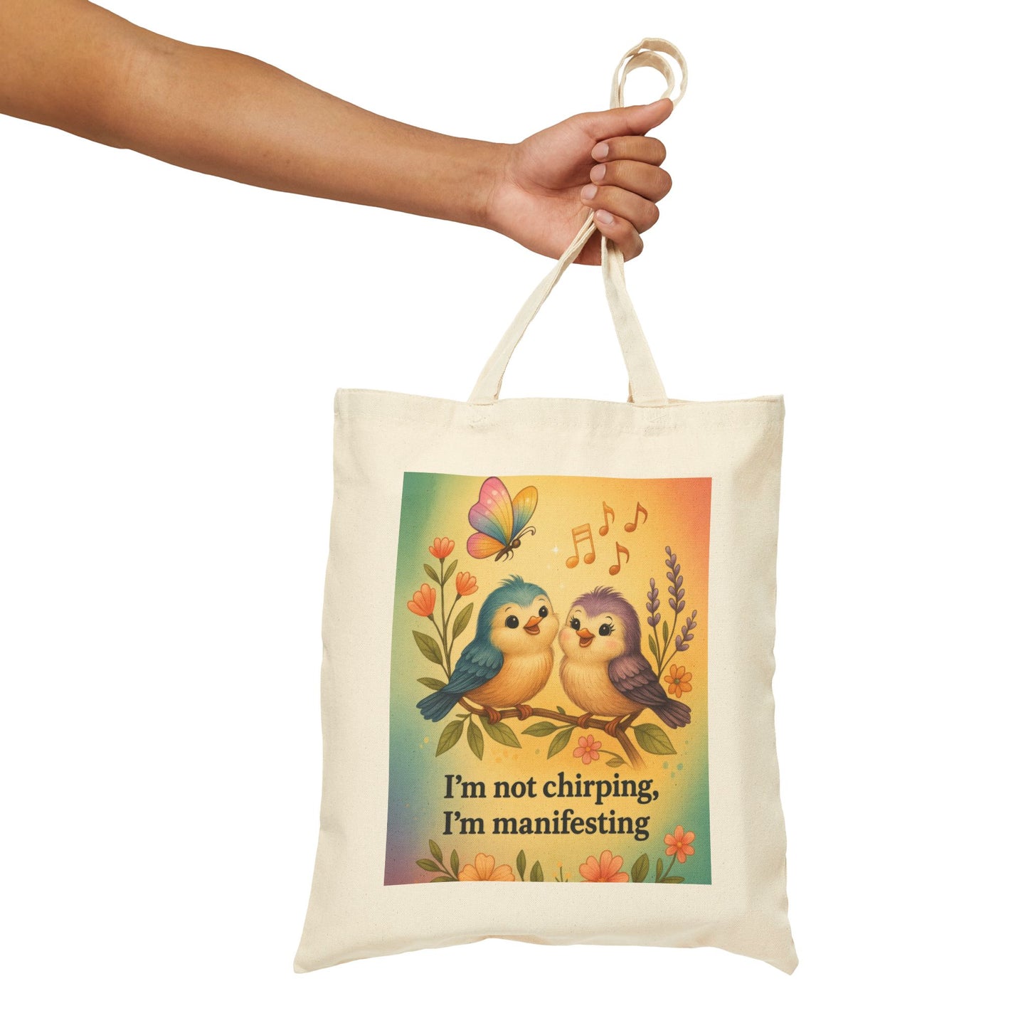 Manifesting Love Tote Bag, Cute Bird Design for Shopping, Eco-Friendly Gift, Spring/Summer Vibes, Perfect for Manifestation, Bird Lover's