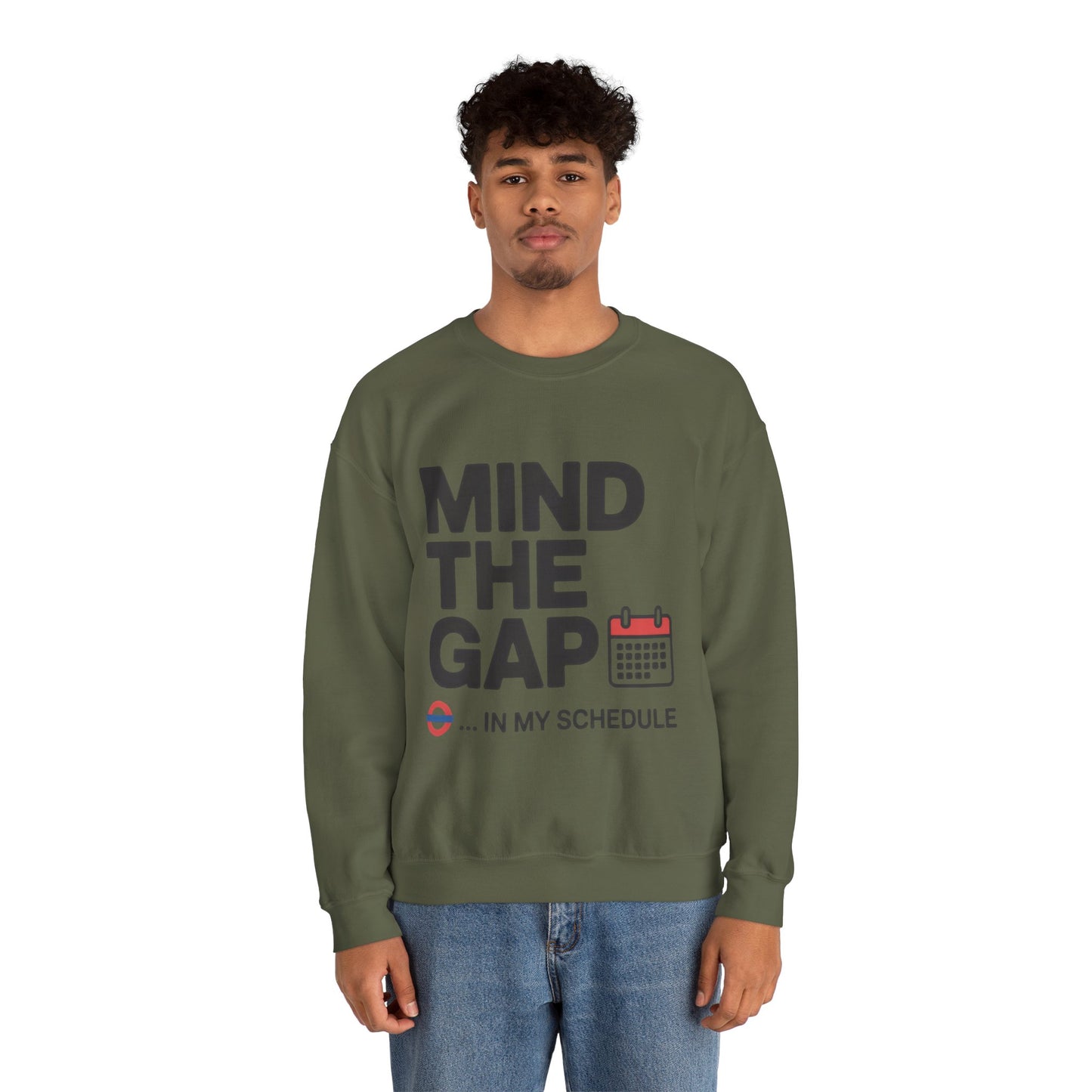 Funny Men's Sweatshirt, Mind The Gap Office Humor, London Underground Inspired Graphic Pullover