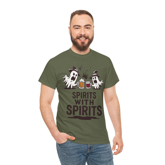Spirits With Spirits Men's T-Shirt, Funny Ghost Drinking Halloween Party Graphic Tee