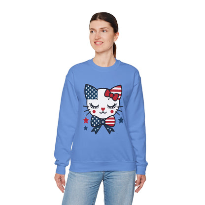 Cute Cat American Flag Sweatshirt, Women's Crewneck, Perfect for 4th of July, Women's Casual Wear, Cat Lovers Gifts