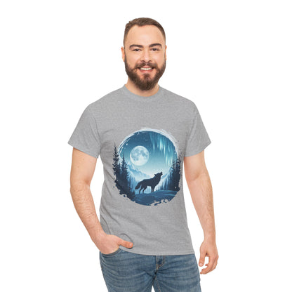Howling Wolf Under Moonlight Men's T-Shirt, Full Moon Forest Scene Tee, Nature Lover Gift, Outdoor Adventure Clothing