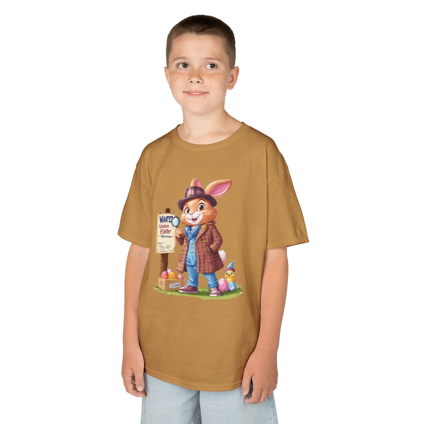 Detective Bunny Easter Kids Tee - Fun Egg Hunt T-Shirt with Mystery Theme, Cute Spring Gift for Kids, Heavy Cotton Easter Outfit