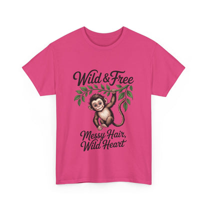 Wild & Free Monkey Shirt, Messy Hair Wild Heart Womens Tee, Cute Jungle Animal T-Shirt, Boho Adventure Graphic, Fun Nature Lover Gift