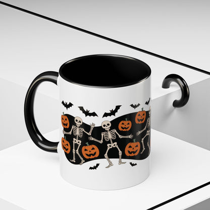 Dancing Skeletons Halloween Mug, Funny Spooky Pumpkin Coffee Cup, Cute Skeleton Dance Mug, Festive Fall Gift, Accent Coffee Mug (11, 15oz)