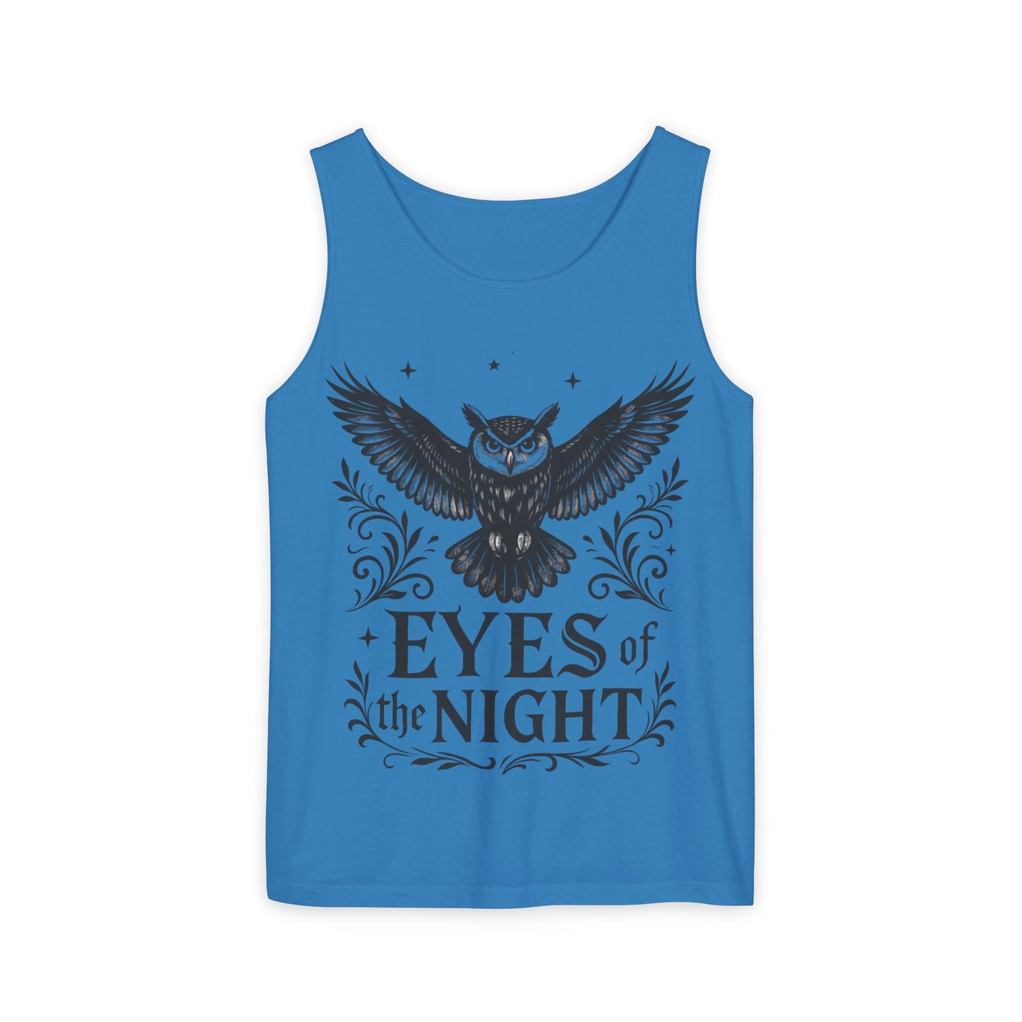 Eyes of the Night Owl Tank Top, Mens Summer Wear, Boho Aesthetic, Festival Outfit, Nature Lover Gift, Halloween Apparel