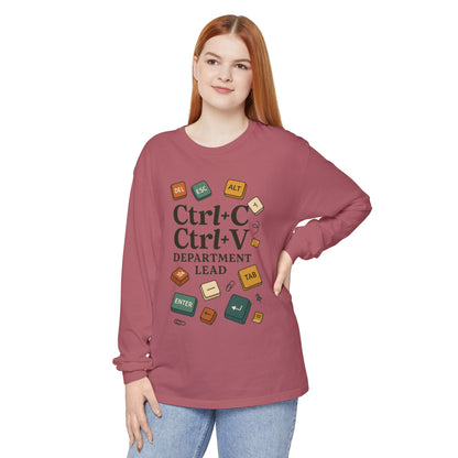 Graphic Long Sleeve Tee, Ctrl+C Ctrl+V Department Lead, Funny Office Humor Shirt, Programmer Gift, Tech Nerd Tee, IT Department Apparel