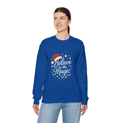 Believe in the Magic Women's Christmas Shirt, Santa Hat Holiday Cozy Sweatshirt, Women's Heavy Blend™ Crewneck Sweatshirt