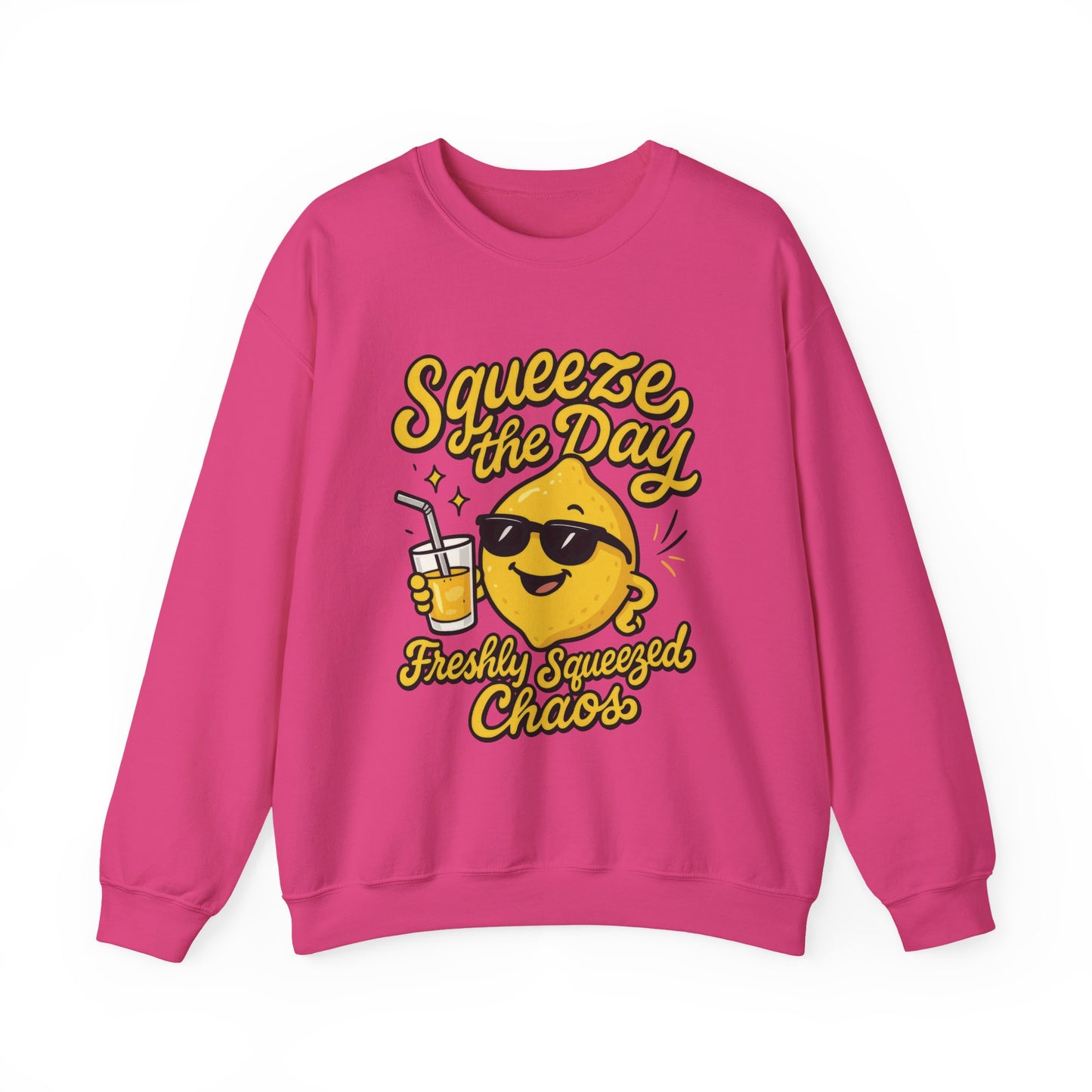Funny Lemon Womens Sweatshirt - Squeeze The Day Freshly Squeezed Chaos Cozy Pullover - Citrus Positive Crewneck Sweatshirt, Cheerful Fashion