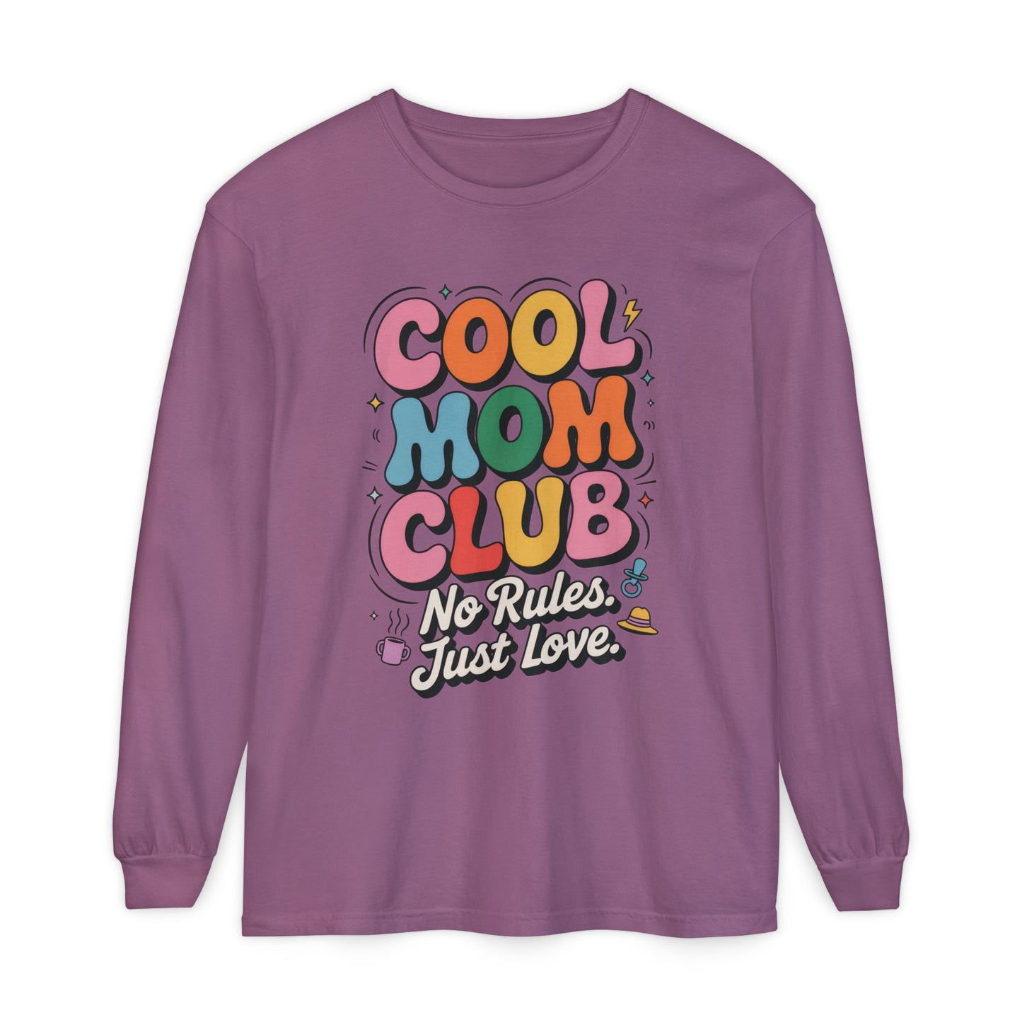Cool Mom Club Long Sleeve T-Shirt, Funny Mom Tee, Gift for Moms, Mother's Day Gift, No Rules Just Love Quote Tee