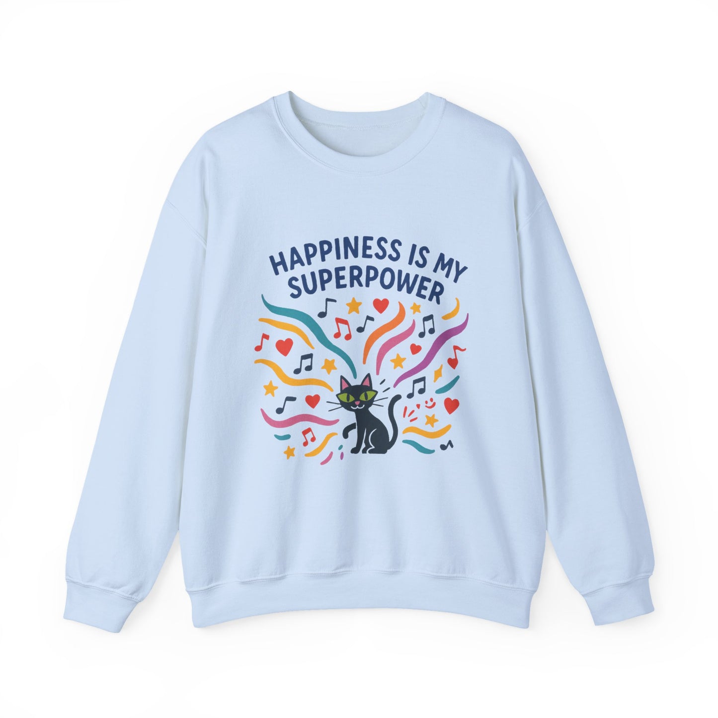 Playful Cat Crewneck Womens Sweatshirt, Happiness is My Superpower, Cozy Sweatshirt, Gift for Cat Lovers, Fun Casual Style, Unique Animal Design