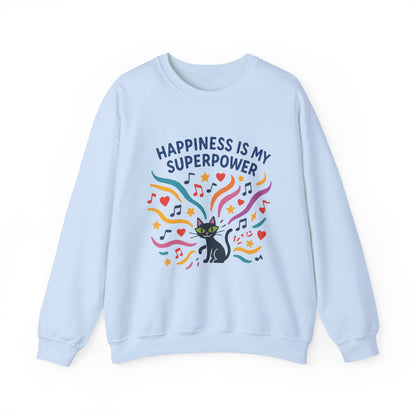 Playful Cat Crewneck Womens Sweatshirt, Happiness is My Superpower, Cozy Sweatshirt, Gift for Cat Lovers, Fun Casual Style, Unique Animal Design