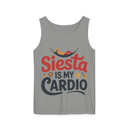 Mens Garment-Dyed Tank Top, Siesta Is My Cardio Funny Mens Tank Top Spain Humor