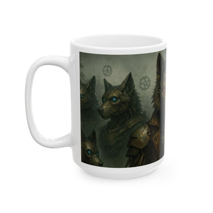 Mug (15oz),Steampunk Wolf Mug, Mechanical Cyber Wolf Coffee Cup, Industrial Fantasy Gear Art Gift, Futuristic Animal Design for Him