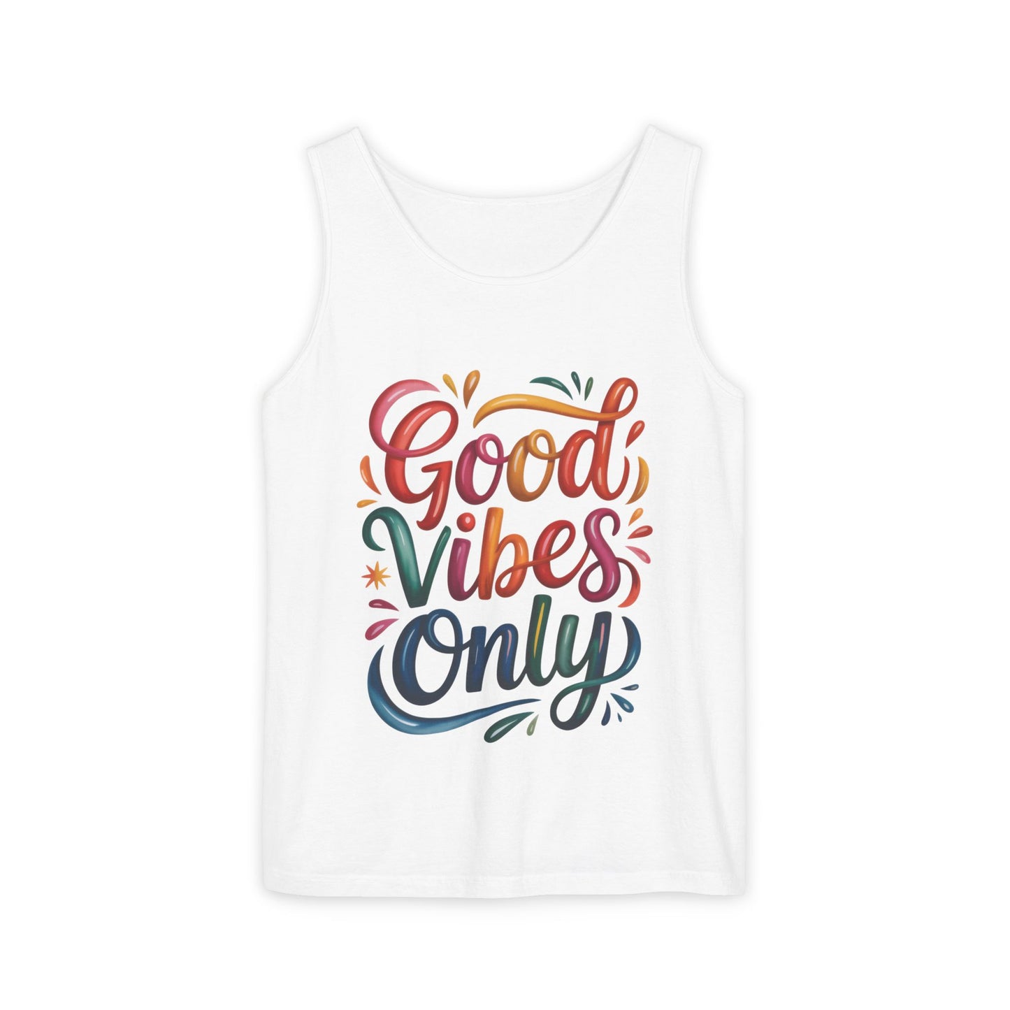 Good Vibes Only Unisex Garment-Dyed Tank Top, Summer Casual Wear, Festival Outfit, Beach Day Tee, Gift for Friends, Positive Vibes Apparel