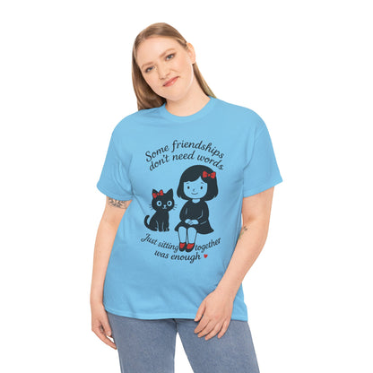 Cute Cat & Girl Graphic Tee, Playful Gift for Cat Lovers, Cat and Girl Design, Gift for Cat Owners, Women's Cotton T-Shirt