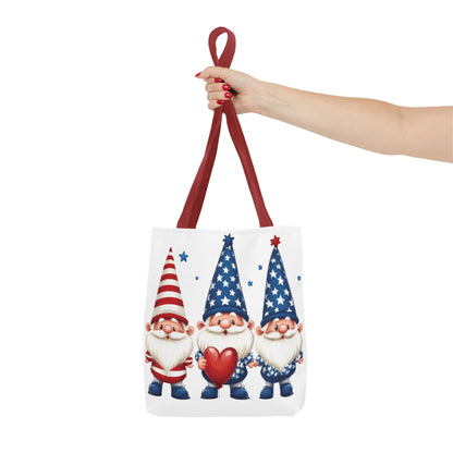 Patriotic Gnome Tote Bag, Stars and Stripes Reusable Grocery Bag, Cute Gnome Summer Bag, Holiday Gift Tote, Eco-Friendly Shopping Bag