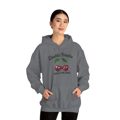 Double Trouble Cherry Hoodie, Cute Funny Womens Hooded Sweatshirt, Twice The Sass Fruit Graphic Pullover, Sassy Cherry Hooded Top