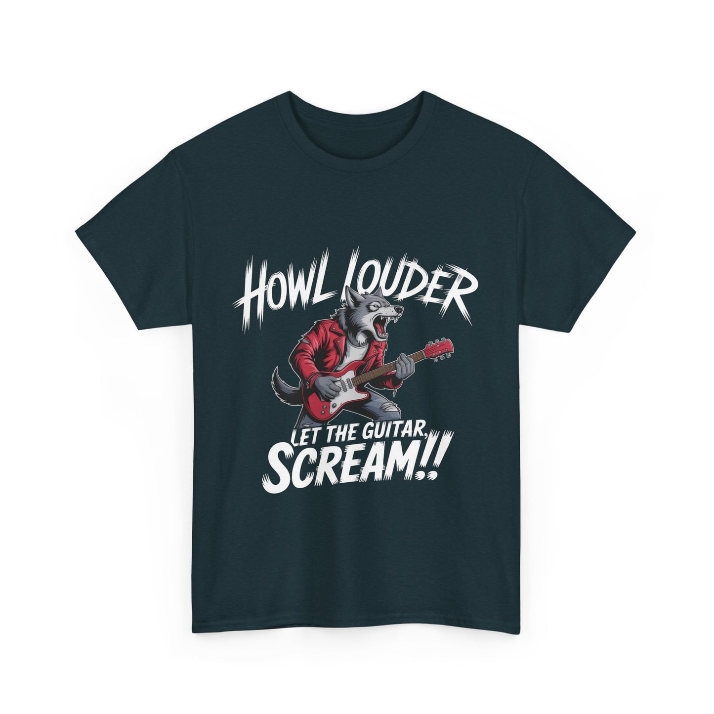 Rockin' Wolf Unisex Tee, Perfect for Music Lovers, Music Lover Graphic T-Shirt, Cool Guitarist Wolf Design, Rock Wolf Electric Guitar Tee