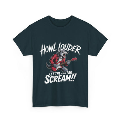 Rockin' Wolf Unisex Tee, Perfect for Music Lovers, Music Lover Graphic T-Shirt, Cool Guitarist Wolf Design, Rock Wolf Electric Guitar Tee