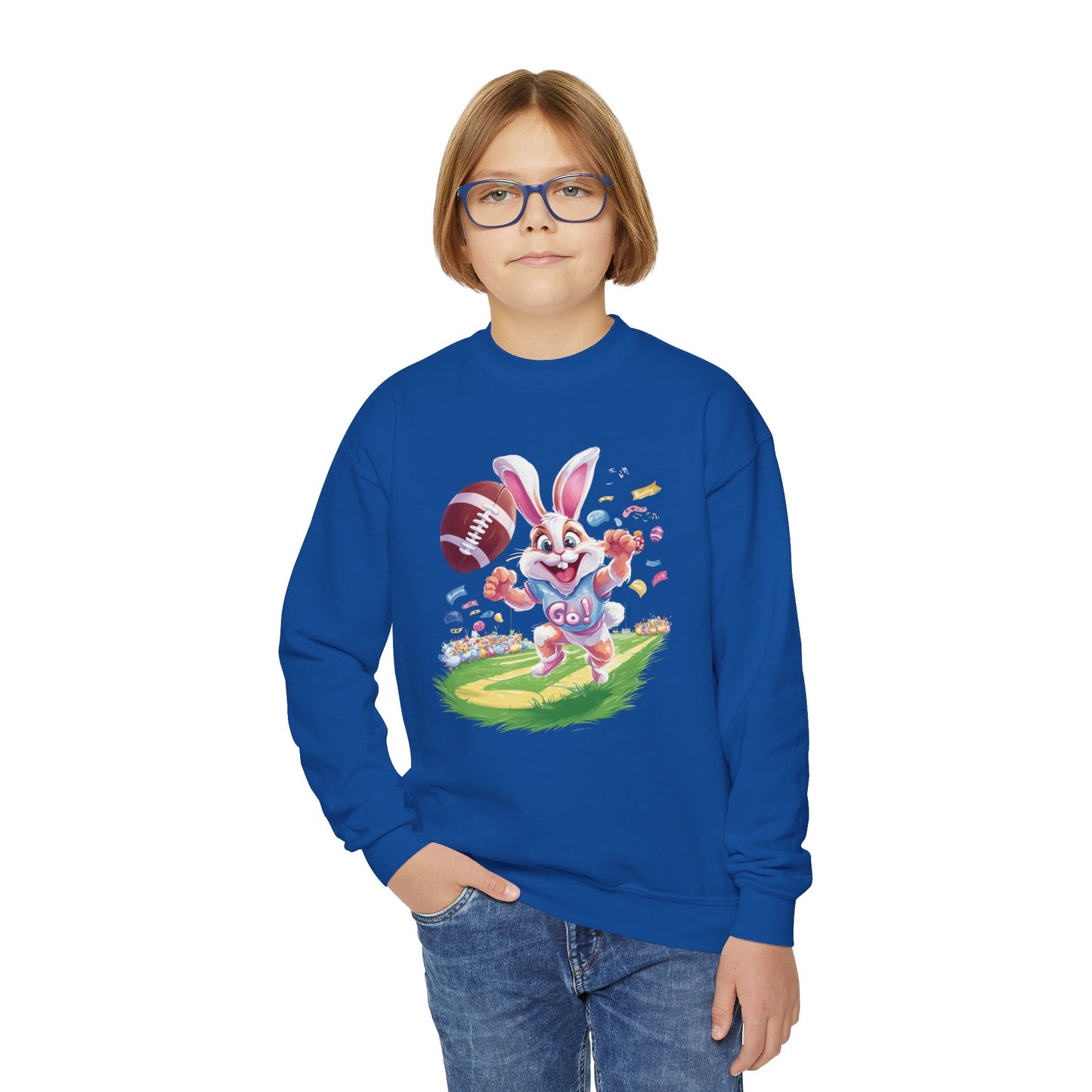 Touchdown Bunny Youth Sweatshirt - Fun Easter Football Bunny Design, Kids Spring Outfit, Game Day Gift, Playful Bunny Sports Shirt