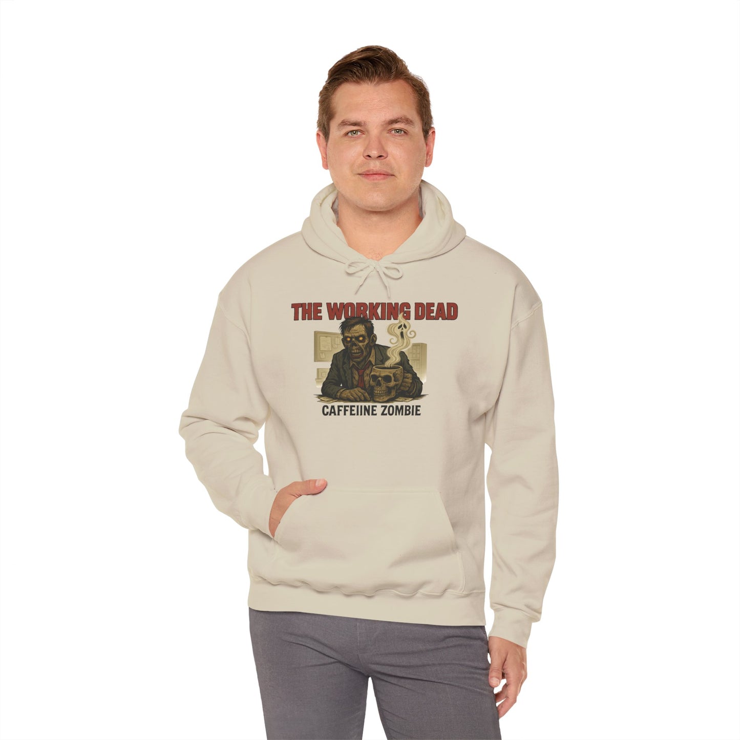 The Working Dead Men's Zombie Hoodie, Funny Office Meeting Sweatshirt, Halloween Zombie Top, Coffee Zombie Hoodie, Halloween Work Top