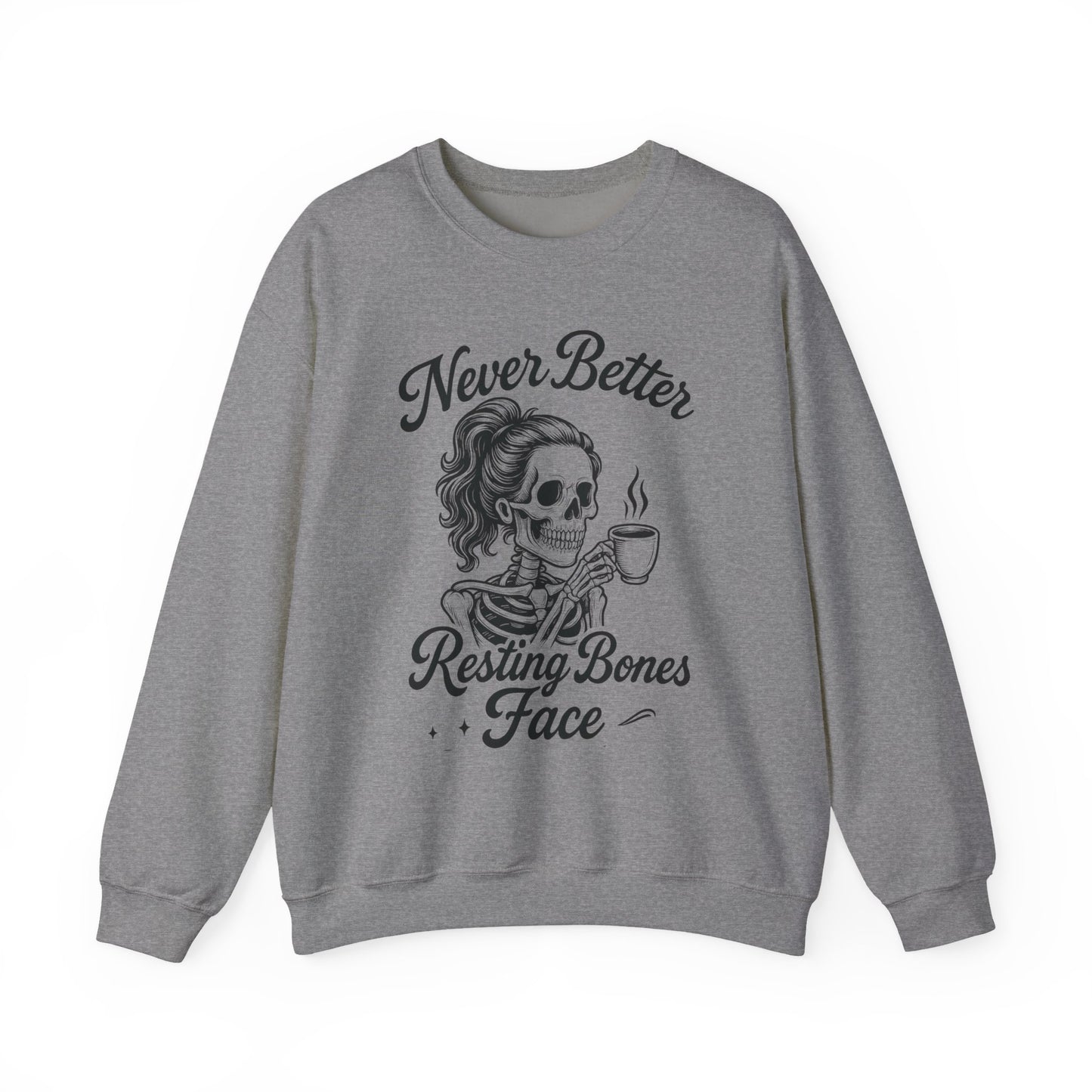 Skull Coffee Lovers Crewneck Sweatshirt, Womens, Perfect for Halloween, Cozy Outfit, Gift for Friends, Relaxing Days, Coffee Enthusiasts