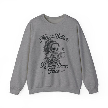 Skull Coffee Lovers Crewneck Sweatshirt, Womens, Perfect for Halloween, Cozy Outfit, Gift for Friends, Relaxing Days, Coffee Enthusiasts