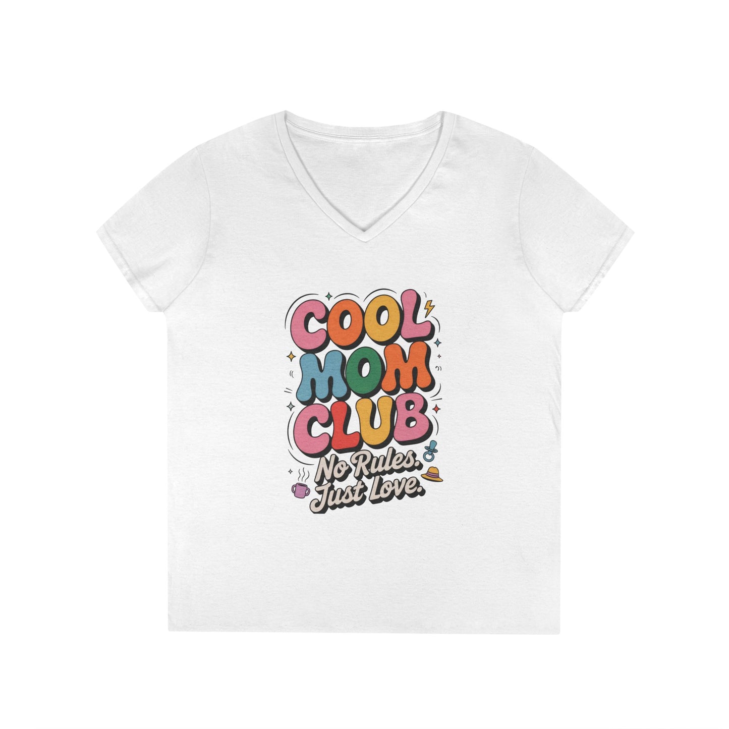 Cool Mom Club V-Neck T-Shirt, Fun Mom Shirt, Gift for Moms, Casual Graphic Tee, Mother's Day Gift, No Rules Just Love