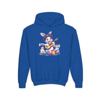 Mexican Easter Bunny Kids Hoodie - Cute Spring Sweatshirt with Guitar, Fun Holiday Outfit, Colorful Fiesta de Pascua Gift for Kids