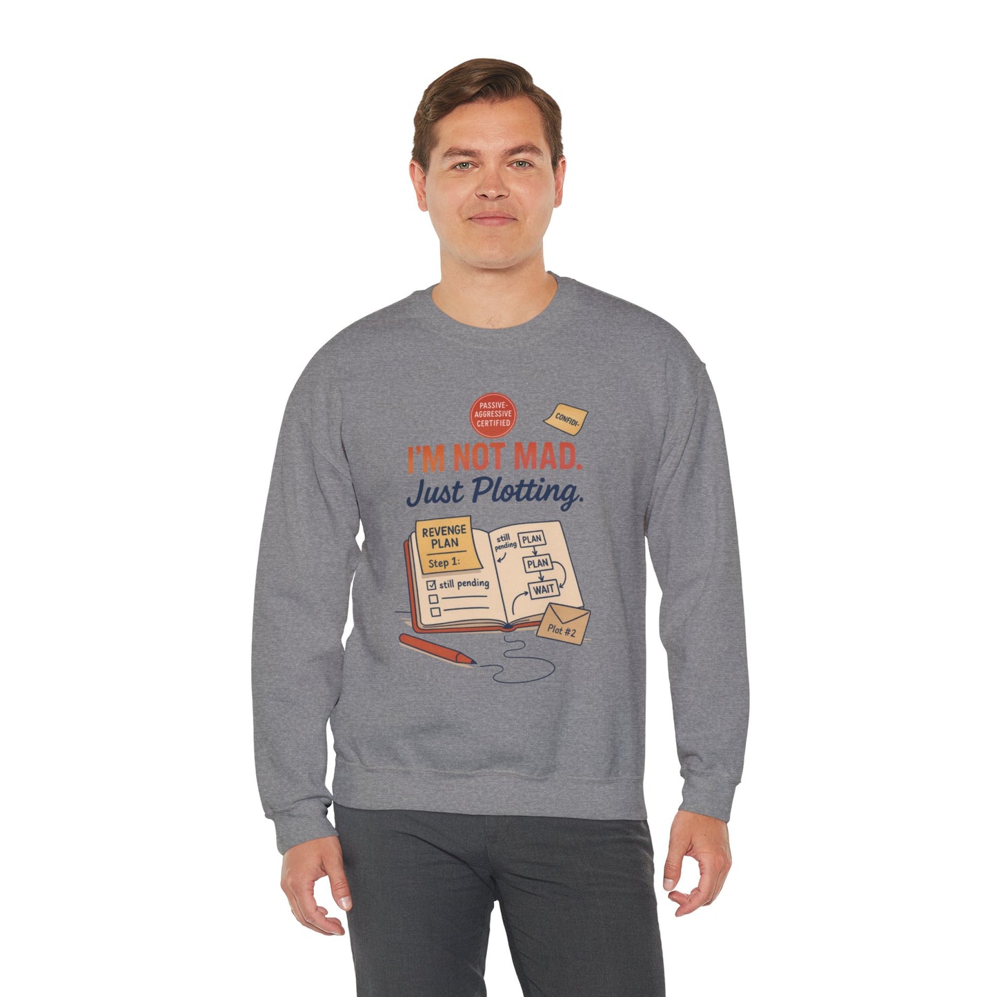 Funny Mens Revenge Sweatshirt, Im Not Mad Just Plotting, Passive Aggressive Sarcastic Crewneck for Him