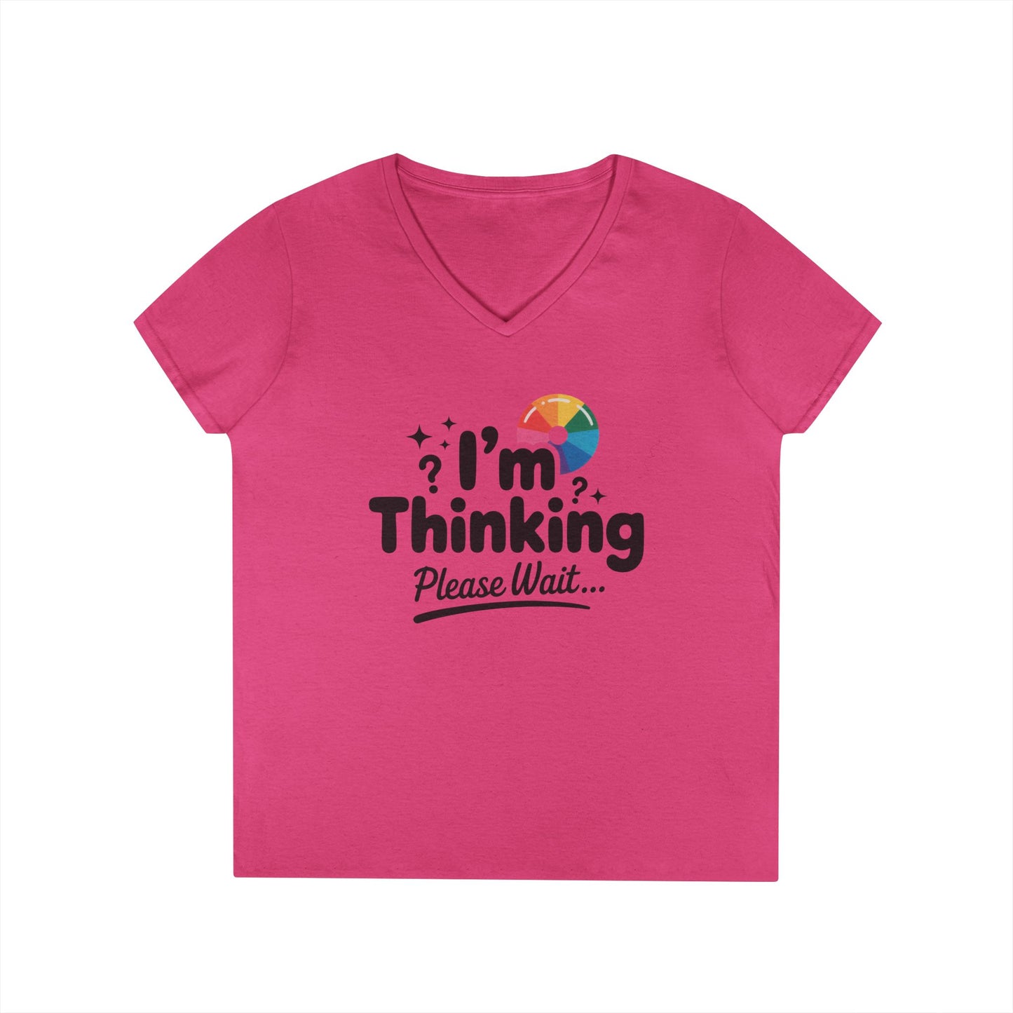 Funny - Im Thinking Please Wait - V-Neck T-Shirt for Women, Cute Geeky Gift for Introverts, Programmers, Designers, Fun Humor Shirt