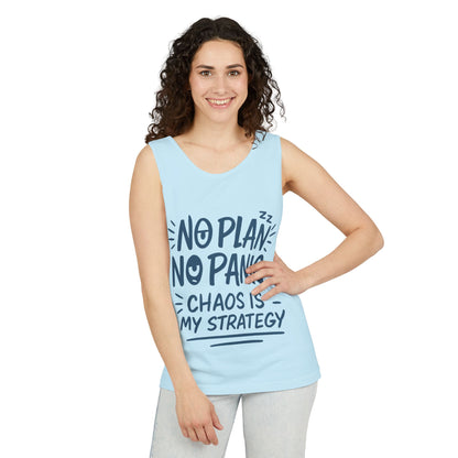 Funny Women's Tank, Chaos Strategy T-Shirt, No Plan No Panic Quote Shirt, Cute Tee for Women, Humorous Gift Idea, Casual Relaxed Fit Top