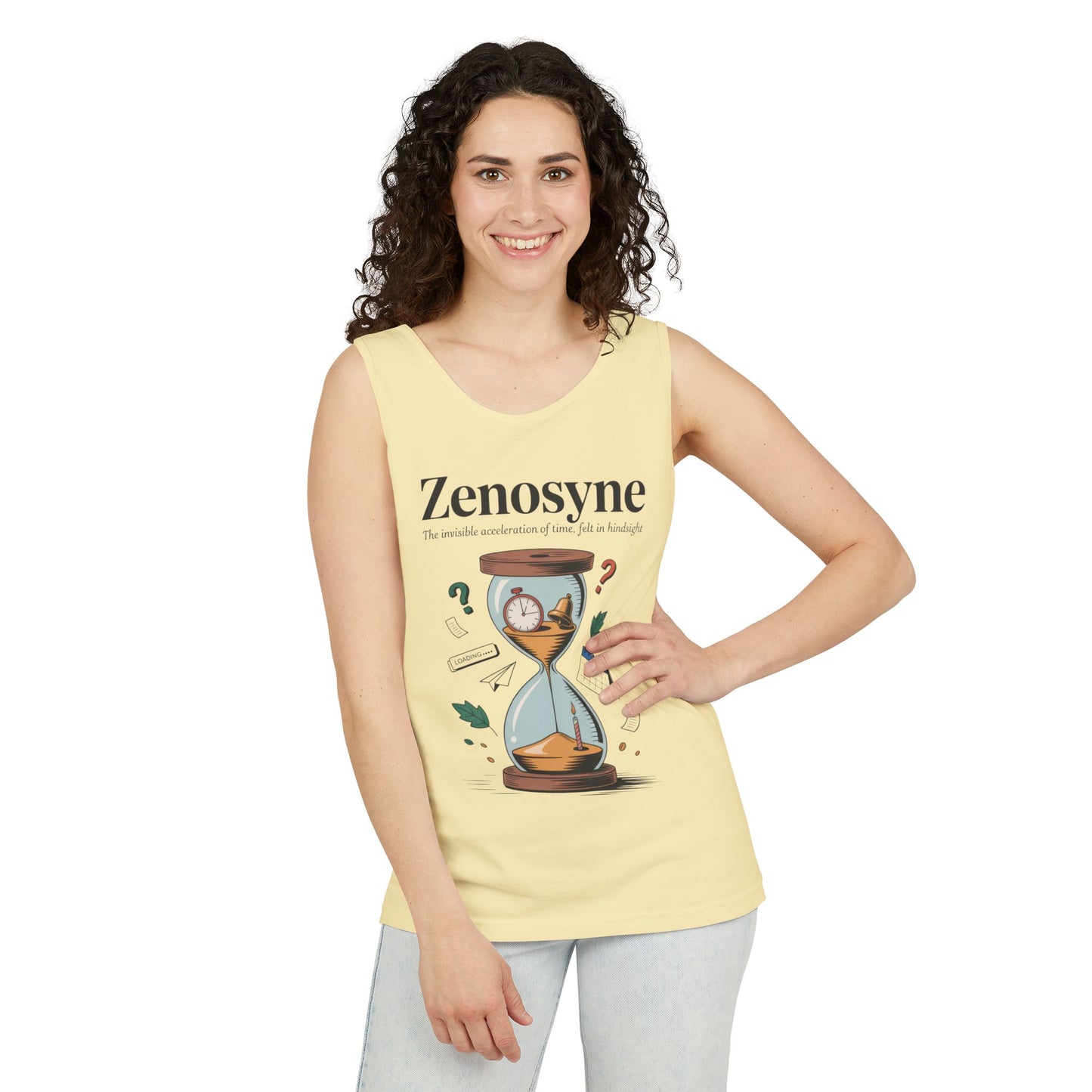 Zenosyne Tank Top, Unisex Garment-Dyed Tee, Time Awareness Gift, Casual Summer Wear, Philosophy Shirt, Unique Everyday Apparel