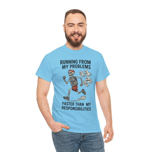 Skeleton Runner Tee for Men, Undead Jogging Club Shirt, Halloween T-Shirt, Gift for Runners, Anxiety Humor Gift