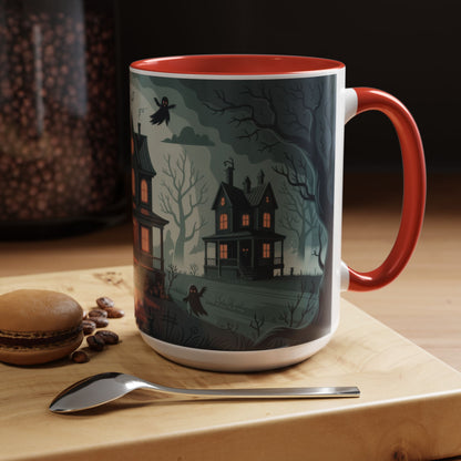 Haunted Mansion Mug, Ghostly Gothic Forest Coffee Cup, Spooky Haunted House Halloween Gift for Horror Lovers, Accent Coffee Mug (11, 15oz)
