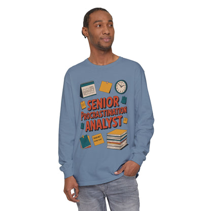Senior Procrastination Analyst Long Sleeve Tee, Funny Work Shirt,Gift for Analysts, Office Humor, Meme Long Sleeve, Motivation Humor Apparel