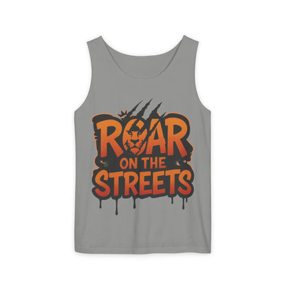 Mens Garment-Dyed Tank Top, Roar on the Streets Lion Graphic Mens Tank Top