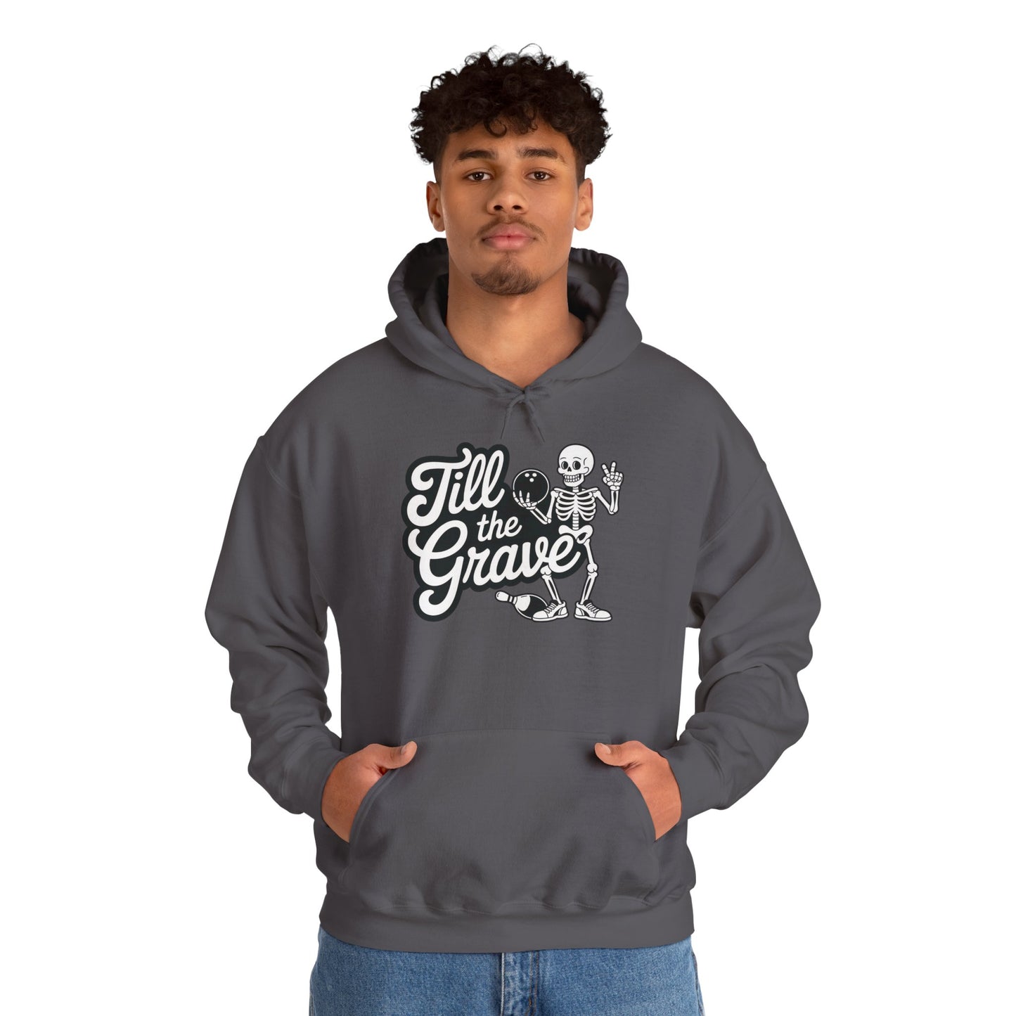 Funny Skeleton Bowling Mens Hoodie, Halloween Apparel, Funny Skeleton Bowling Shirt, Casual Mens Crewneck, Cool Bowler Skull Hoodie